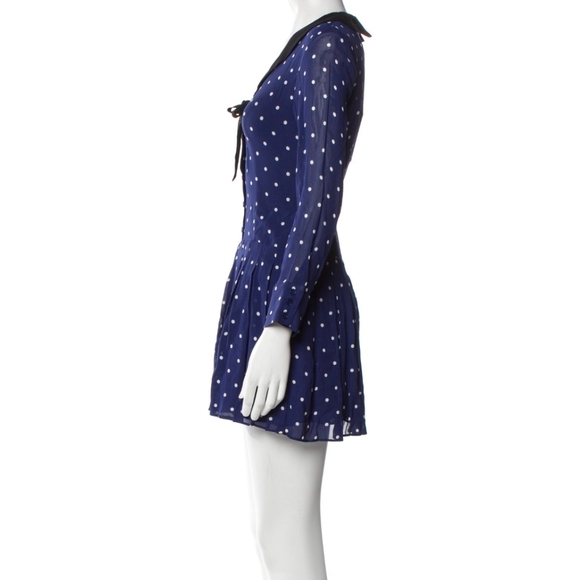 Reformation Tamia Mini dress navy Danube polkadot pattern black collar Sz 0 - Picture 3 of 16